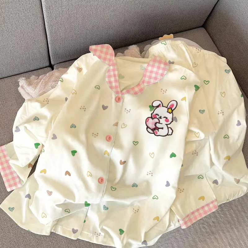 Pijama de Conejito de Dibujos Animados para Mujer, Conjunto de Otoño, Nuevo Producto, Ropa de Casa Informal, Manga Larga, Se Puede Usar en el Exterior
