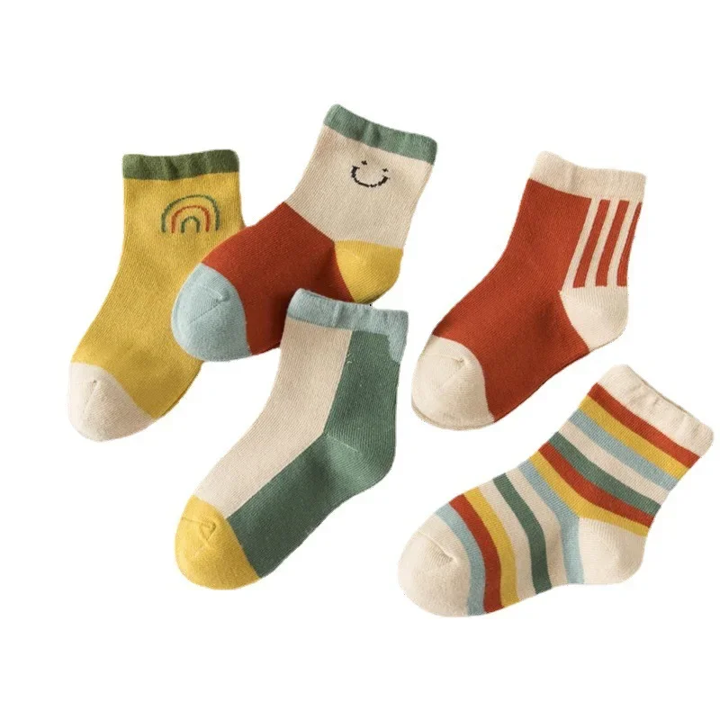 5 Pairs /lot Cute Baby Girls Socks Autumn Rainbow Stripes Cotton Children socks Infant Toddler Boy Socks Kids Calcetines 1-12Y