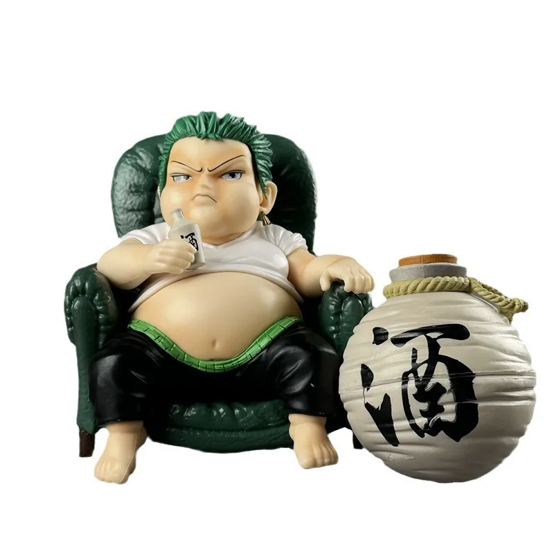 Anime One Piece Fatty Roronoa Zoro Drinks Pvc Action Figurine Desktop Model Figure Ornaments Toys Gifts Decoration Doll Statue