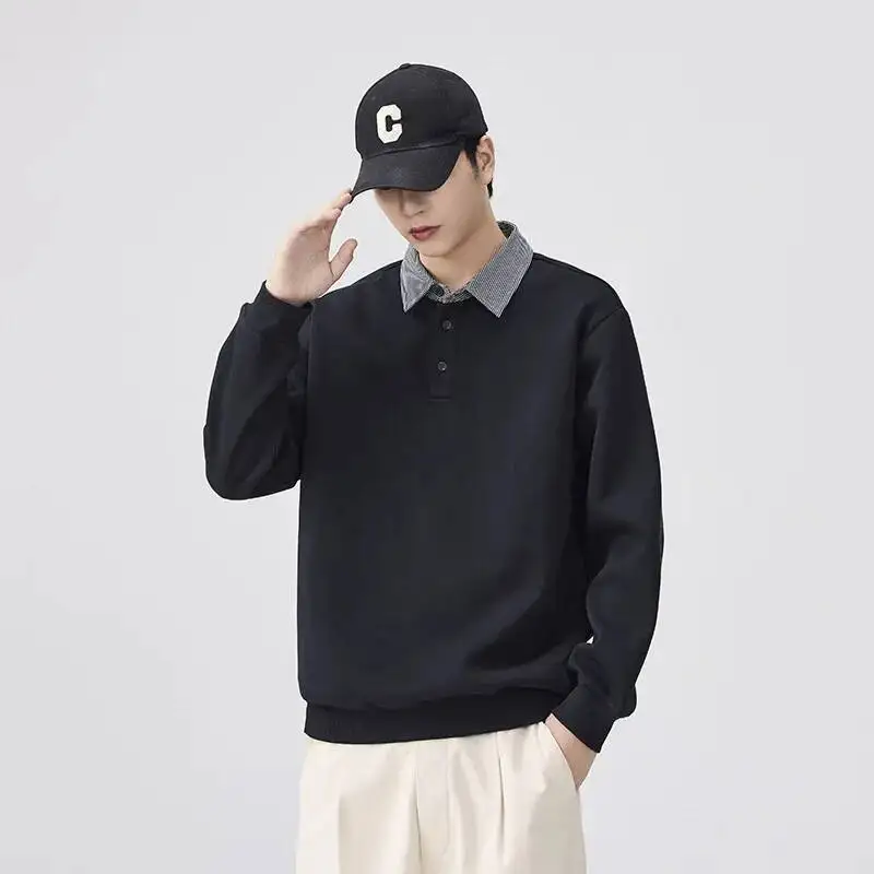 قميص ثقيل الوزن مكون من قطعتين بقلنسوة للرجال فضفاض بأكمام طويلة وياقة مقلوبة على الطراز الأمريكي القديم لربيع الخريف #2