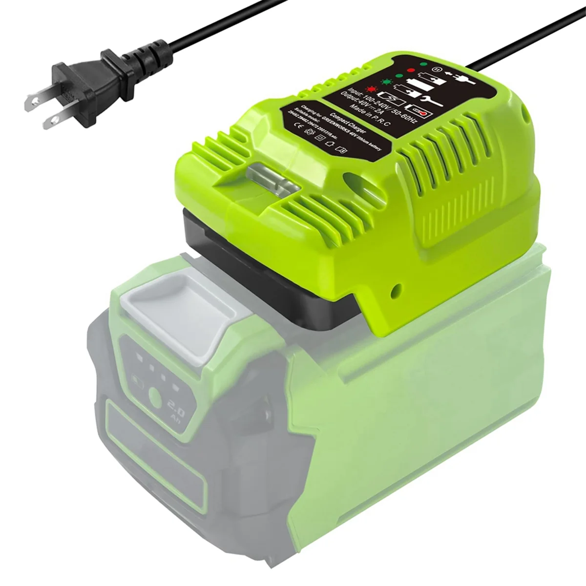 最新！ Greenworks 40V バッテリー MAX 40V バッテリー 29462、29472 および Greenworks その他の 40V バッテリー用ミニ充電器 US プラグ