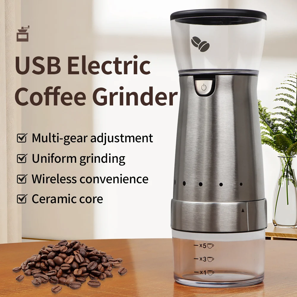 

1200mAh Stainless Portable Electric Coffee Grinder Ceramic Grinding Coffee Beans Grinder USB Rechargeable Kitchen Smash Machine
