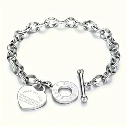 Pulsera de acero inoxidable con colgante de corazón, doble hebilla de corazón OT, pulsera Unisex para pareja, 1 unidad