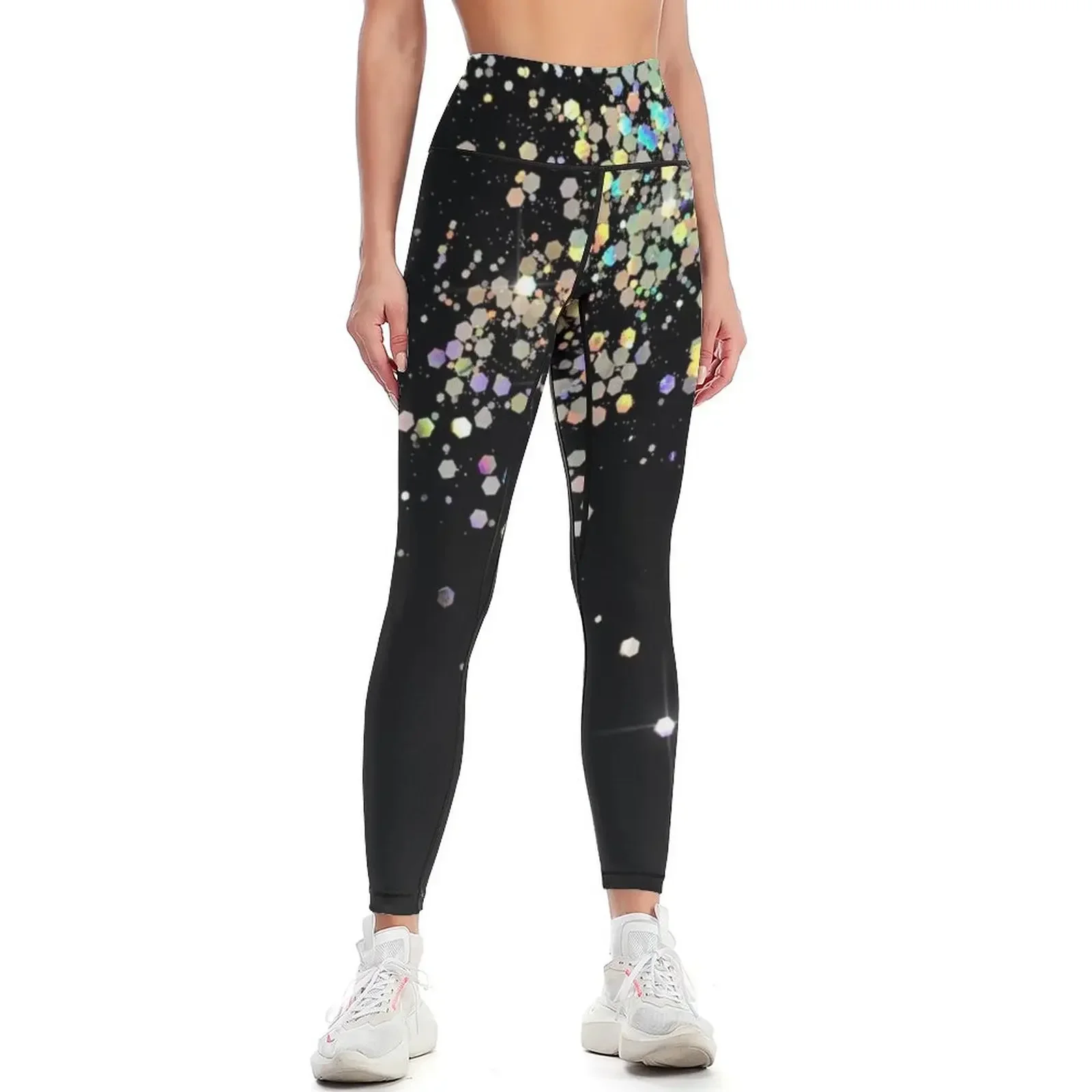

Black & Holographic Sparkle Leggings Training pants Sports pants for workout clothes for gym's clothing Womens Leggings