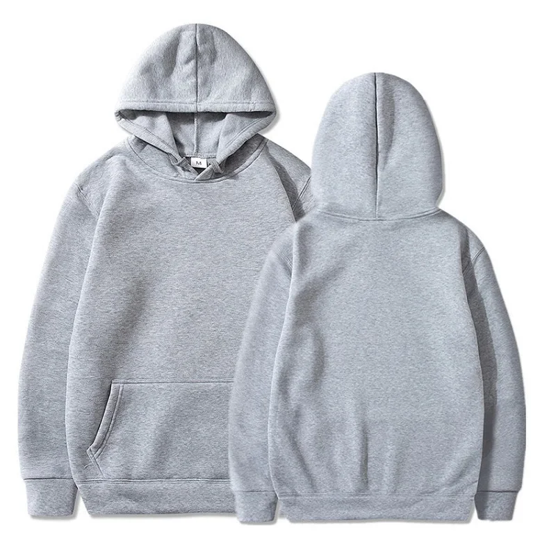 New Unisex Mens Solid Grey Hoodies Autumn Long Sleeve Pullover Tops Casual Pocket Hoodies Outer Loose Sport Wear