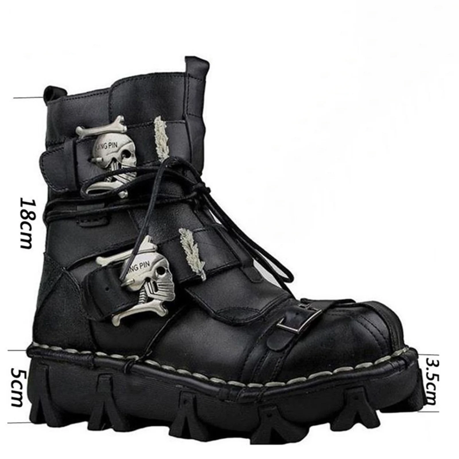 Men\'s Cowhide Genuine Leather Motorcycle Boots Combat Boots Gothic Skull Punk Desert Ankle Boots Botas50 Handmade