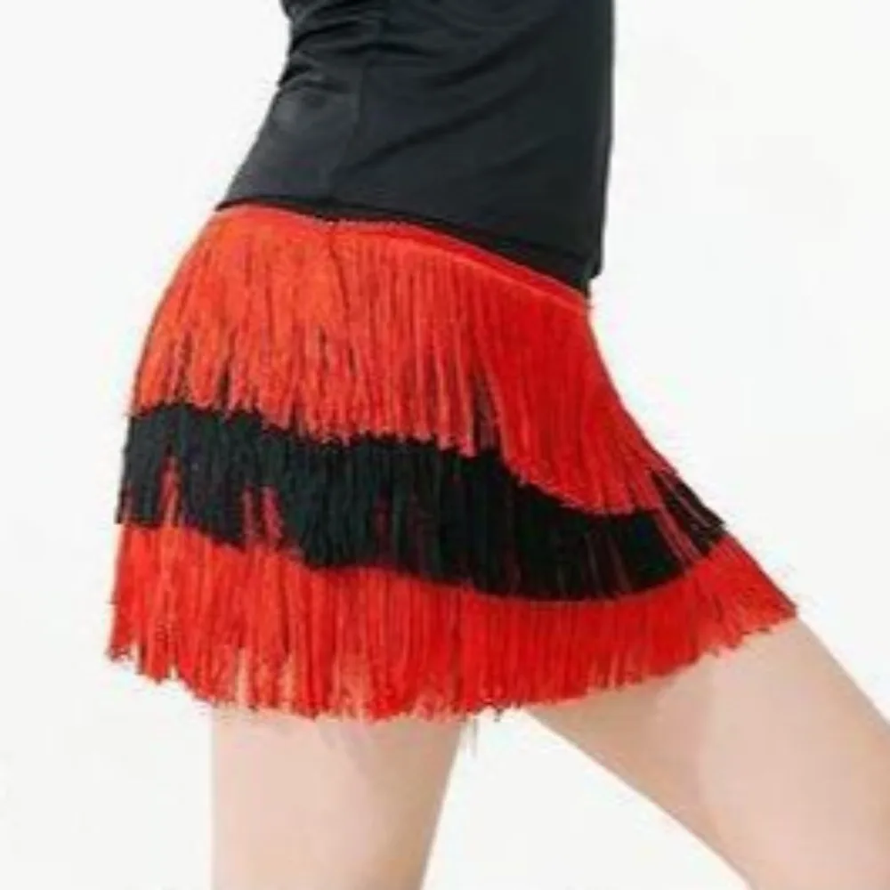 Robe jupe courte de danse latine pour femmes, Sexy, tricolore, dos nu, trois couches d'épaule, rouge Dango, Orange, jaune