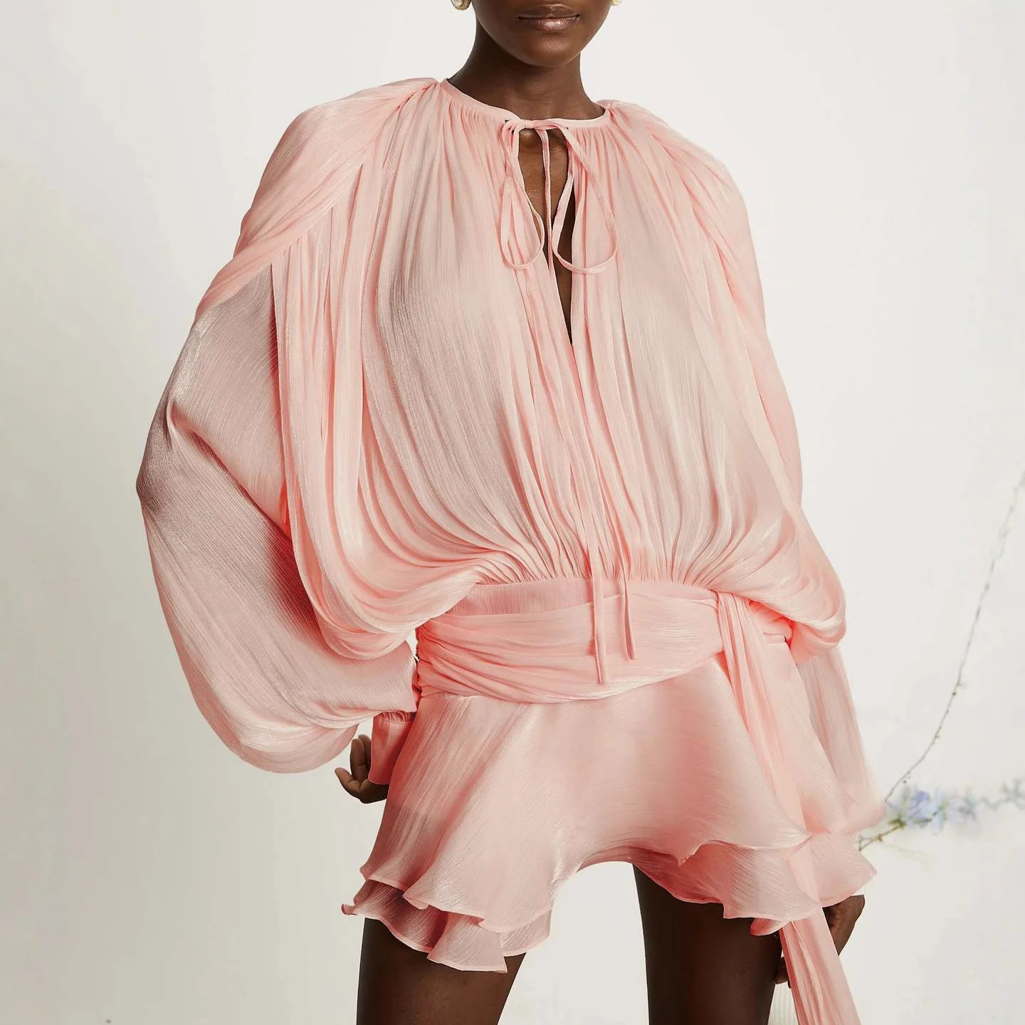 2025 New French Style Puff Sleeve Dress Fashion Loose Lace-up Sheer Set with Leggings Summer Dress Robe Vestido Women Elegant