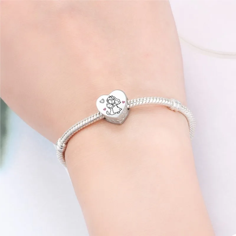 MISEFF جديد حقيقي 925 فضة أنا أحب قطتي دلايات الخرز شكل قلب أساور أصلية مجوهرات حفلة عيد ميلاد النساء