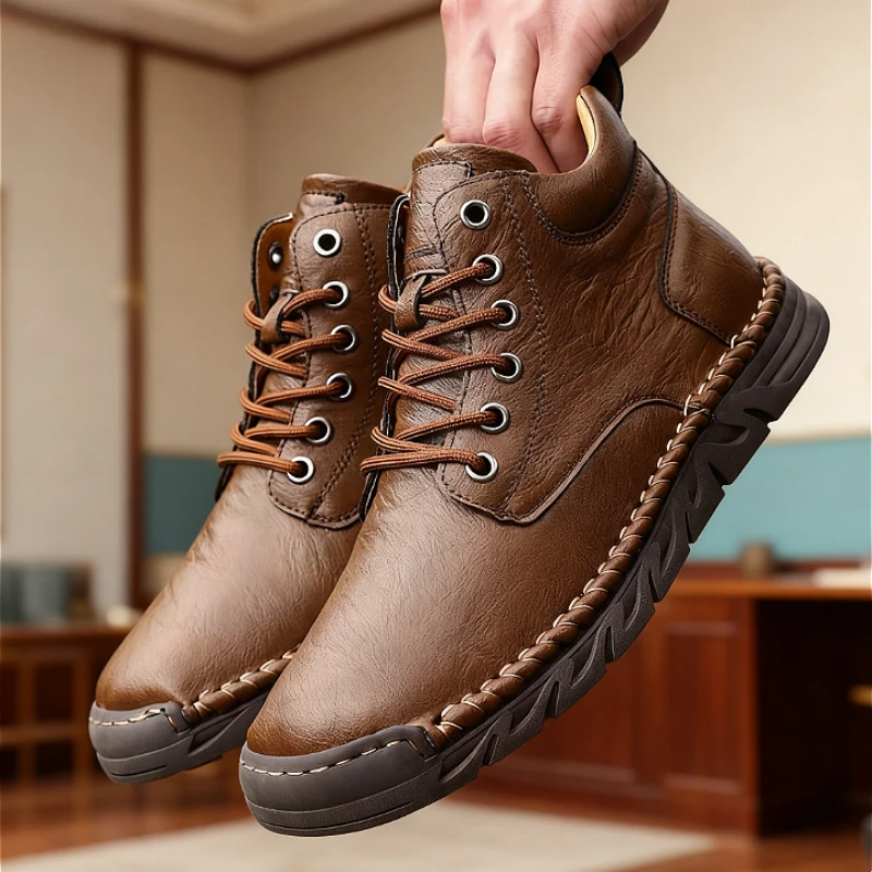 

Sneakers New Men's Ankle Boots Breathable Retro Men Walking Shoes Handmade Leather Men Casual Shoe Comfort Soft Flats Moccasins