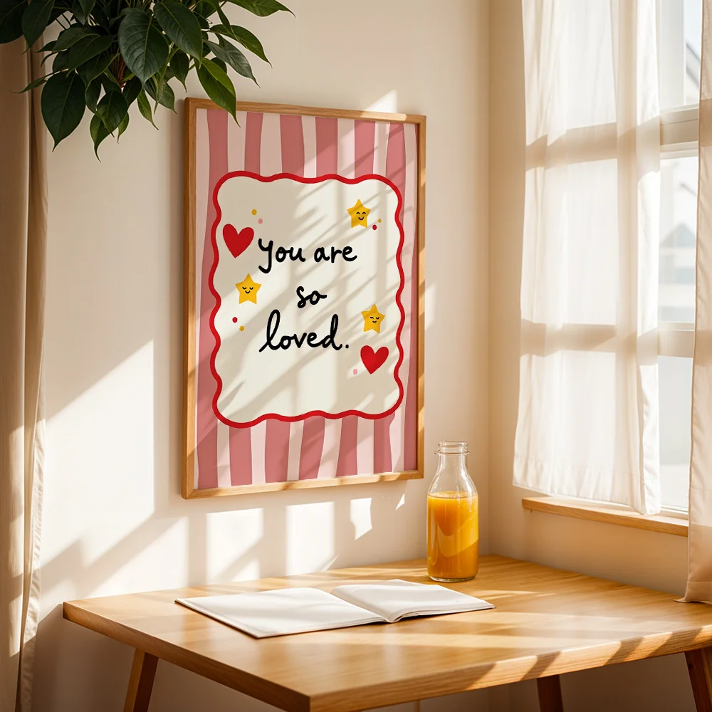 Pink Stripe You Are So Loved With Hearts Stars Canvas Poster Wall Art,2D Print Wall Decor,Home Decor For Bedroom Living Room