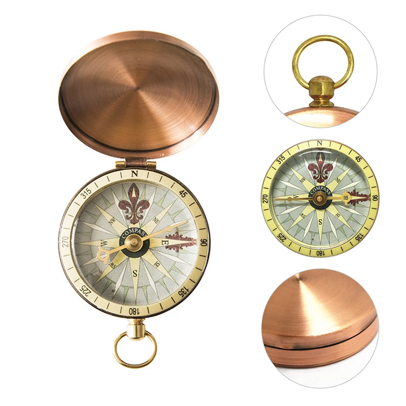 Vintage Copper Retro Compass Flip Cover Retro Pocket Watch Compass Camping Hiking Nautical Marine Survival Photography Props