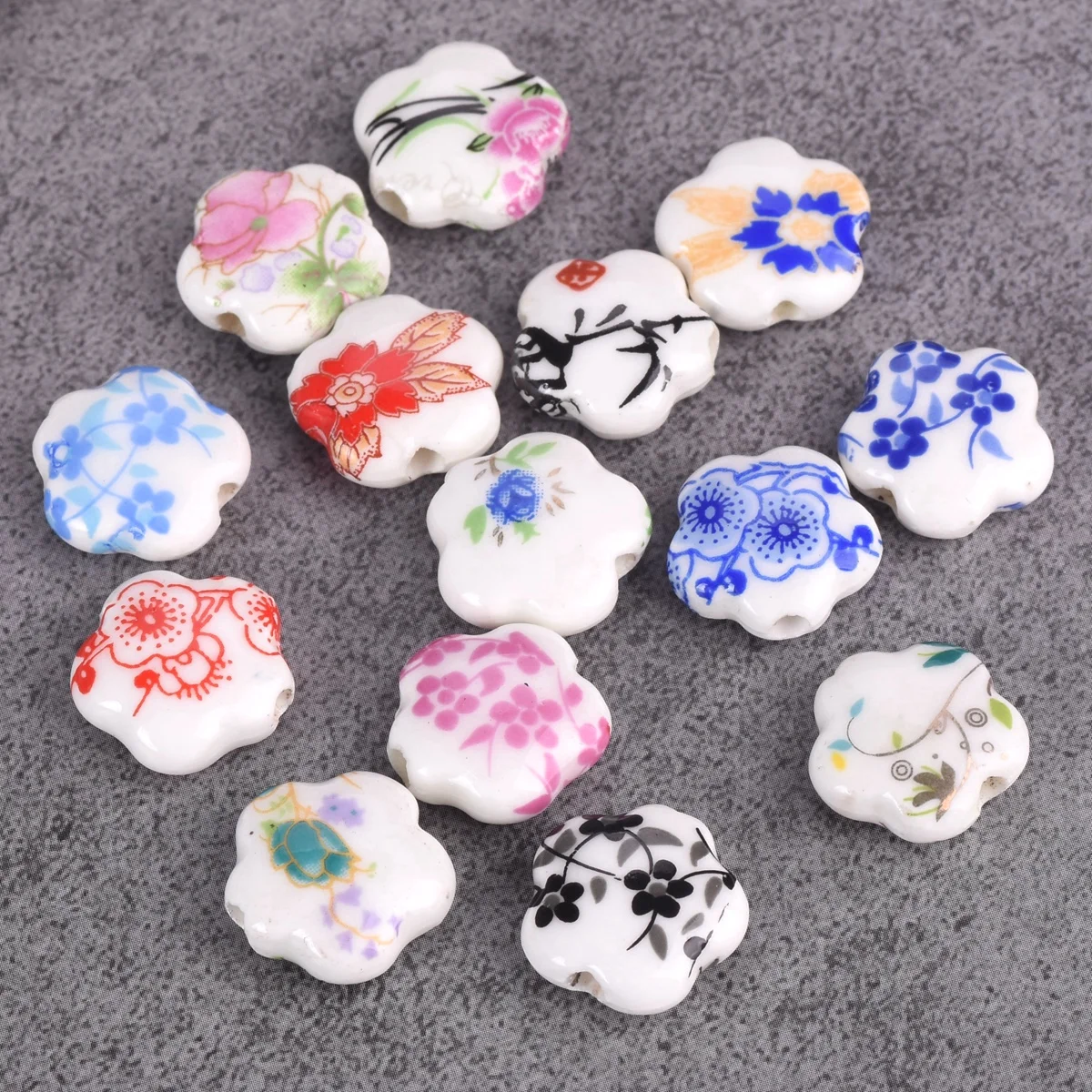 

10PCS Flower Shape 15mm Colorful Floral Patterns Ceramic Porcelain Loose Beads For Jewelry Making DIY Bracelet Findings