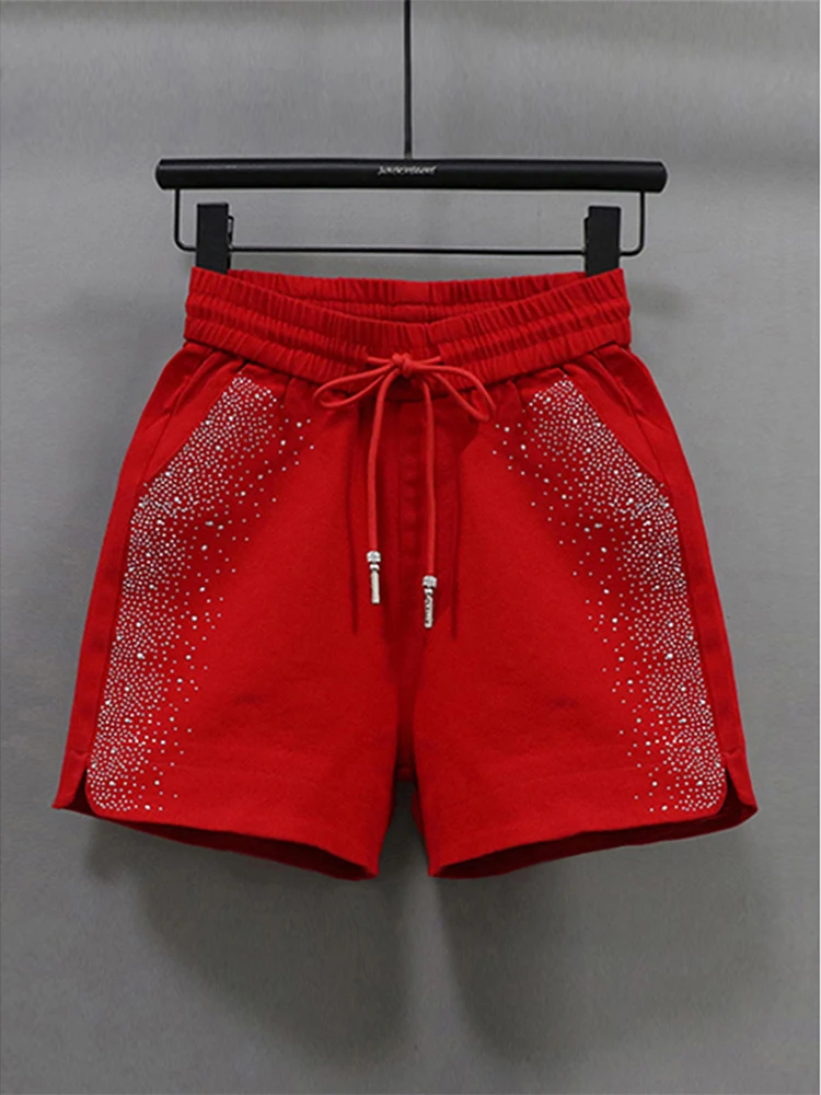 Korea All-match Elastic High Waist Denim Shorts New Spring Summer Hot Drilling Wide Leg Pants Candy Color Casual A-line Shorts