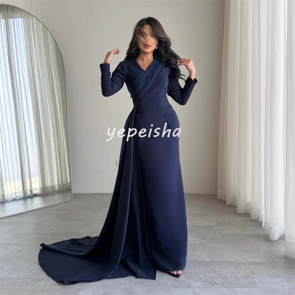 Gaun Panjang Kerah V Lurus Terbungkus Lipatan Jersey Elegan Indah Yang Disesuaikan Gaun Acara Sesuai Pesanan Kualitas Tinggi Elegan Seksi