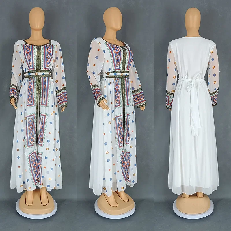 Dashiki vestidos africanos para mujer, moda de otoño, manga larga, cuello en V, vestido largo, trajes, vestido musulmán, vestidos Abaya