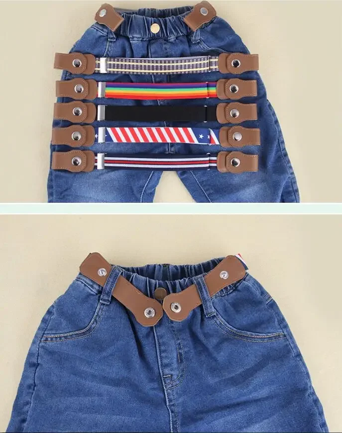 Press Buckle Style Kids Elastic Lazy Belt Versatile Jeans Belt Elastic Stretch Belt for Teen Kids Girls Adjustable Length
