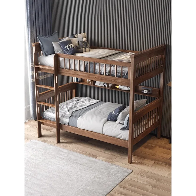 Cama alta e baixa totalmente em madeira maciça para mãe e filho