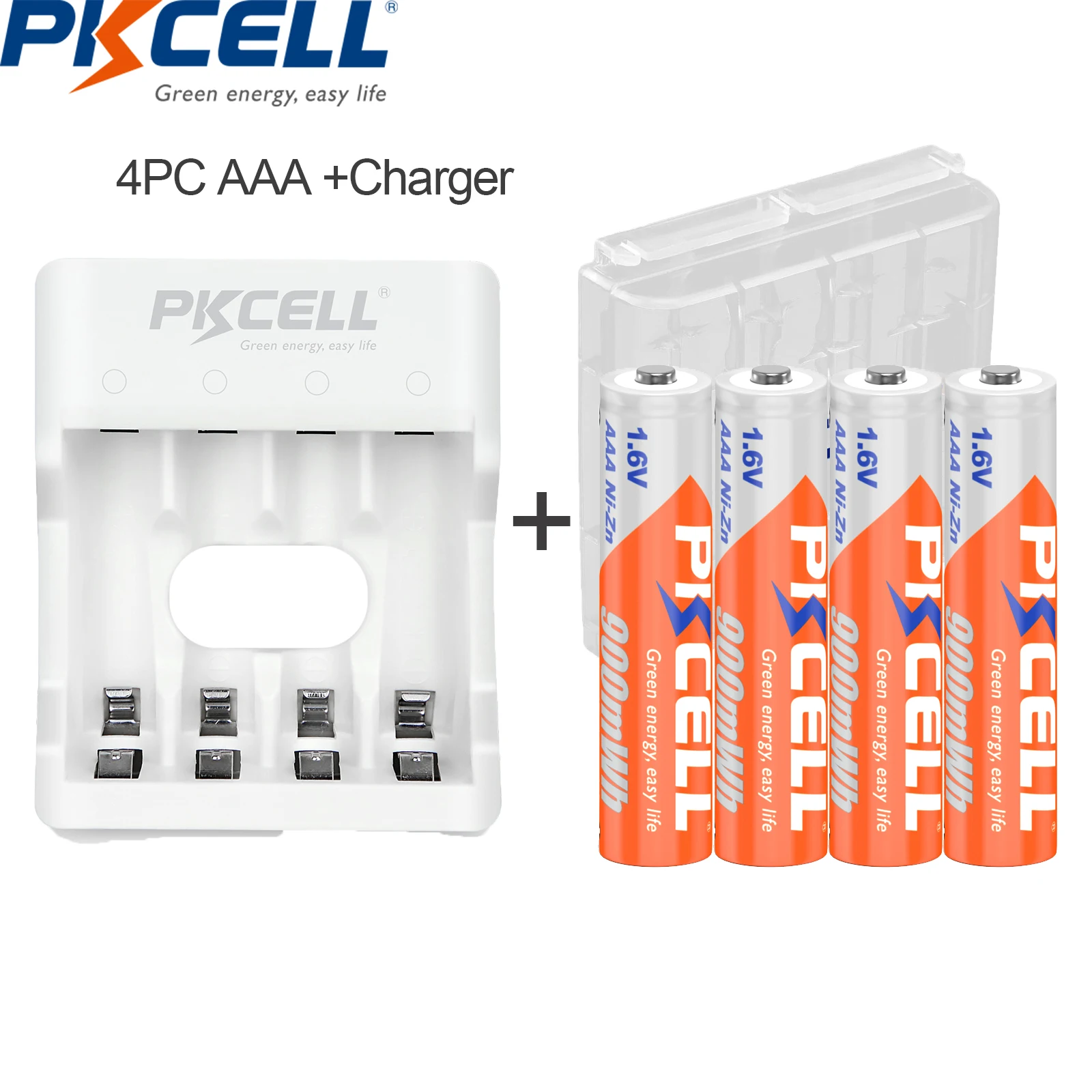 

PKCELL 4PC 1.6V 900mWh Ni-Zn AAA Rechargeable Battery AAA batteries pack with NiZn Charger for NIZN AA/AAA Battery