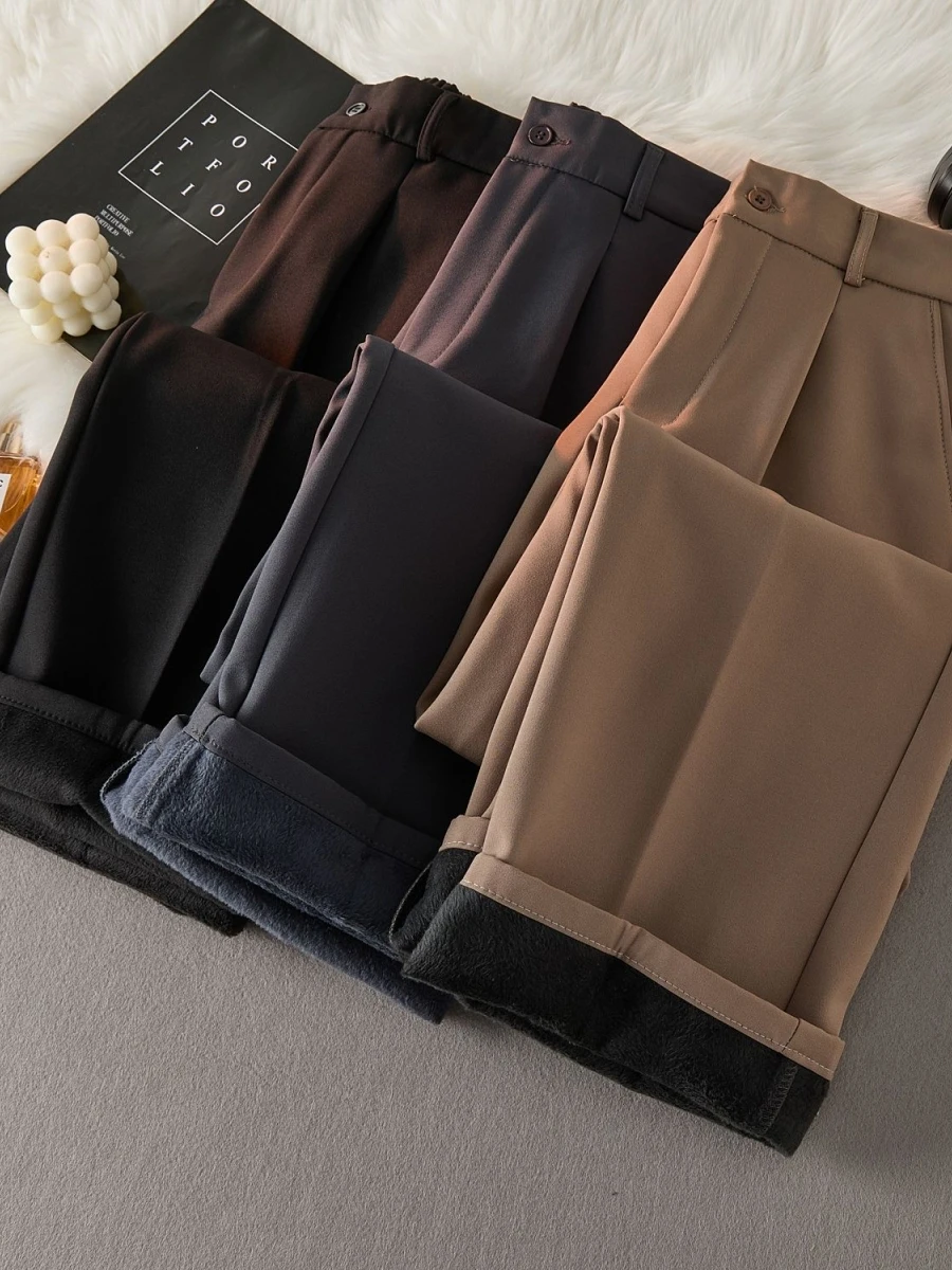 

Мужские повседневные брюки прямого кроя на флисовой подкладке, осенне-зимние, новые, универсальные, свободного кроя, в корейском стиле, длинные брюки