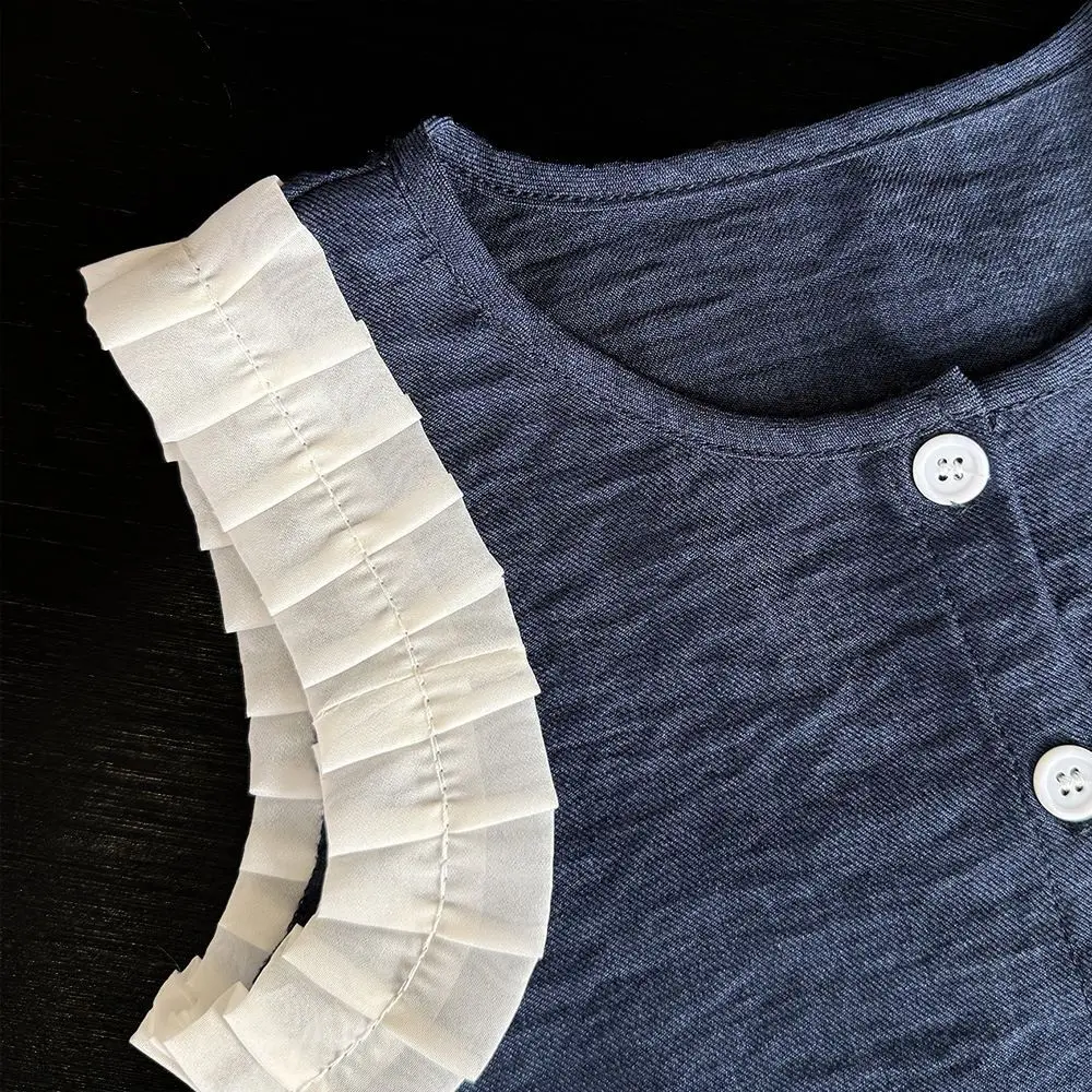Girls Blue Imitation Denim Suit Korean Version Kids Clothes Summer New Sleeveless Top+Wide Leg Pants Two-piece Set
