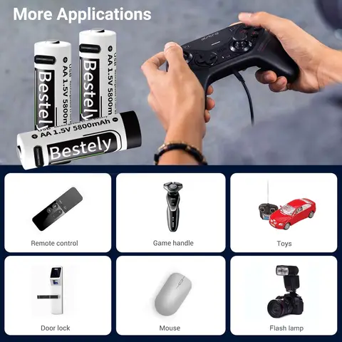नई 1.5V AA 5800mAh रिचार्जेबल बैटरियाँ/ Li-ion बैटरी लंबे समय तक चलने वाली/उच्च क्षमता वाली लिथियम अक्कू/2000 साइकिल USB-C केबल के साथ 8 best sales लिथियम बैटरी - №8