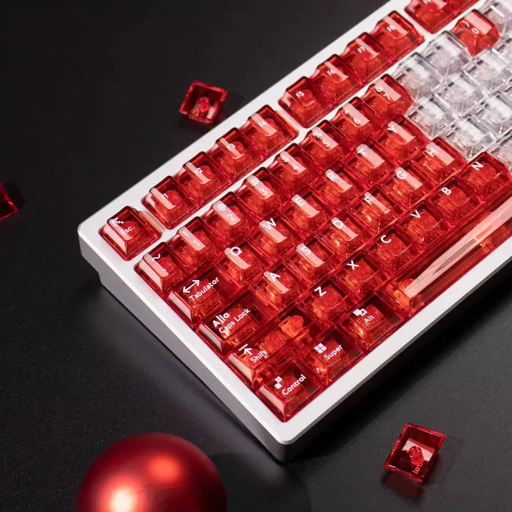 134 Keys Red White Heart Transparency Keycaps Set Cherry Height PBT Thermal Sublimation For 61 87 98 104 108 Mechanical Keyboard