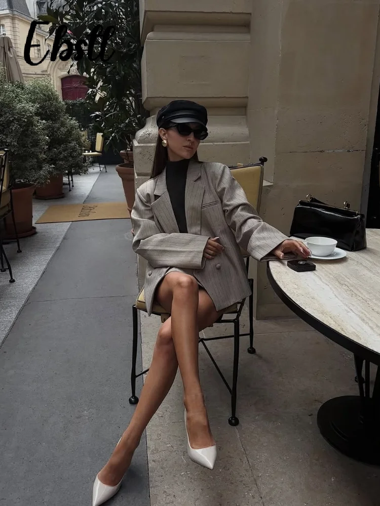 

Повседневный полосатый пиджак на одной пуговице, комплект брюк, женский свободный костюм с лацканами, куртки, широкие брюки, весна 2026, новые женские наряды