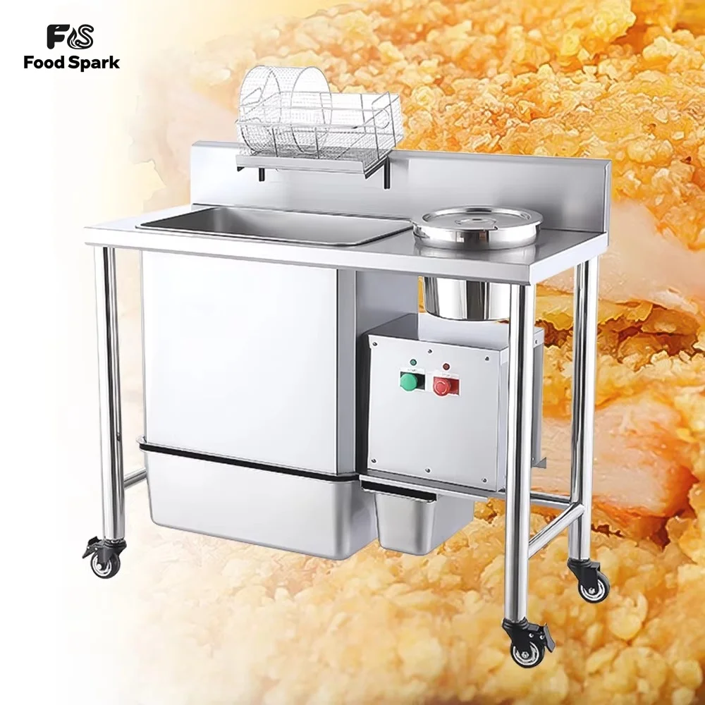 Wholesale stainless steel chicken table KFC electric chicken table with sieve fried chicken powder coating machine