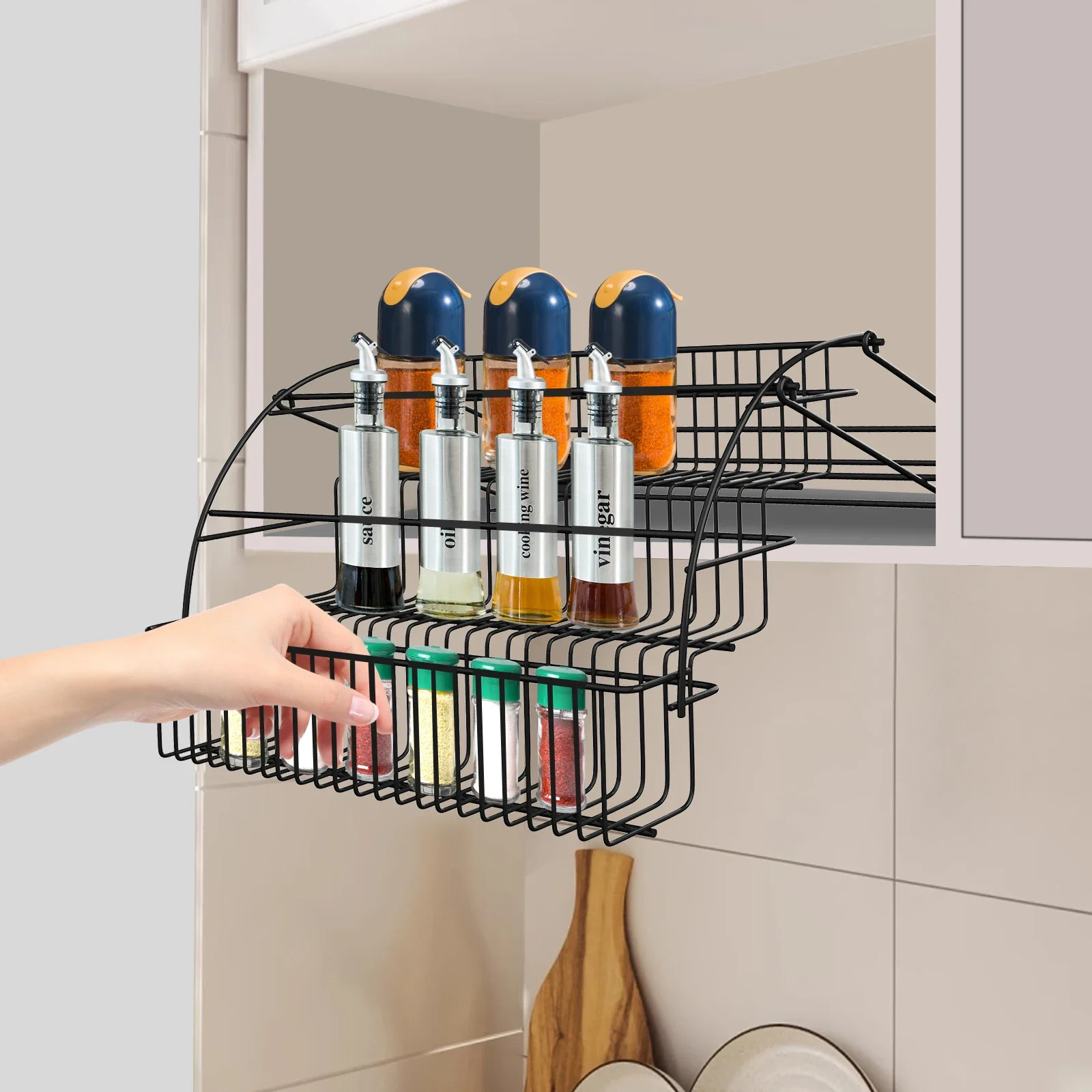 

3 Tier Pull Down Spice Rack Organizer Cabinet Pantry ​Countertop for Spices&Jars