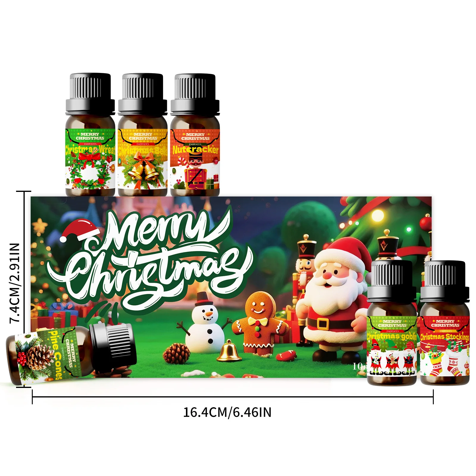 6PCS 10ML Merry Christmas perfumes -Christmas Wreath Christmas Bells Christmas Goblin Christmas Stockings Pine Cones Nutcracker