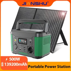 Jianshu 139200mAh Power Bank 220V Portable Power Station 500W 515Wh EPS Foldable Solar Panel 100W 18V for Camping Tent Travel