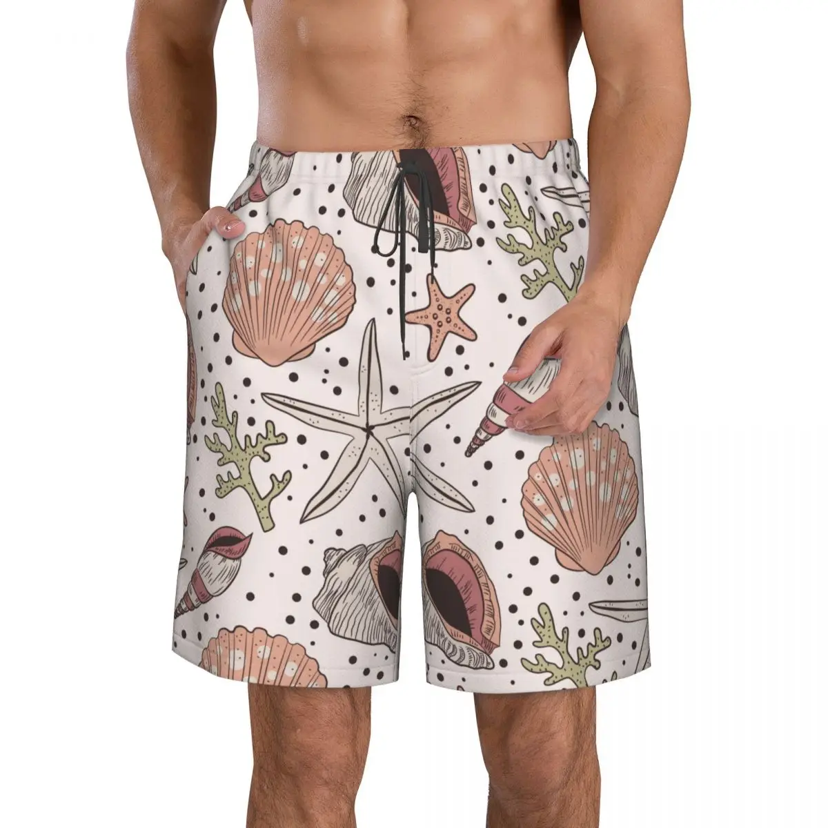 Mens Swimming Shorts Swimwear Vintage Seashell Men Trunks Swimsuit Beach Wear Boardshorts