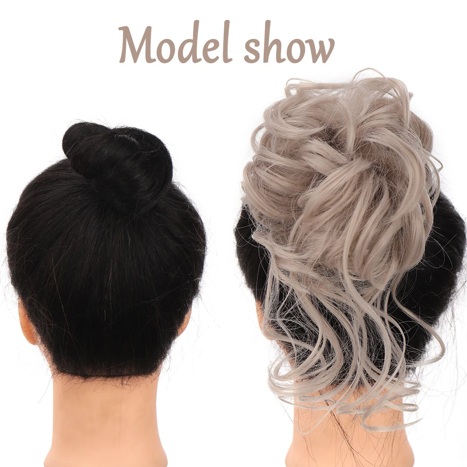 DIFEI Multi-color Messy Bun Synthetic Wig Female Fluffy Fashion Multi-color Grab Clip Style Messy Curly Hair Bun Wig