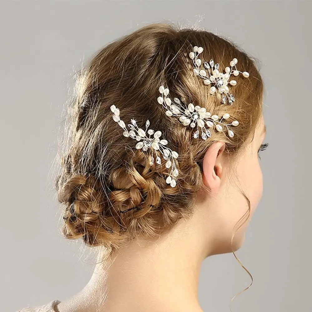 Prom Wedding Jewelry Simulated Pearl Rhinestone Women Hair Fork Hairpin Hair Accessories Headwear