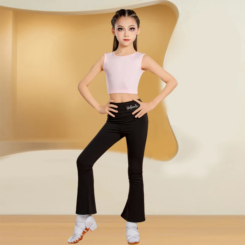 ملابس الرقص اللاتينية للأطفال البنات بأكمام طويلة، سراويل علوية للتدريب، ملابس المنافسة تشا تشا رومبا سامبا