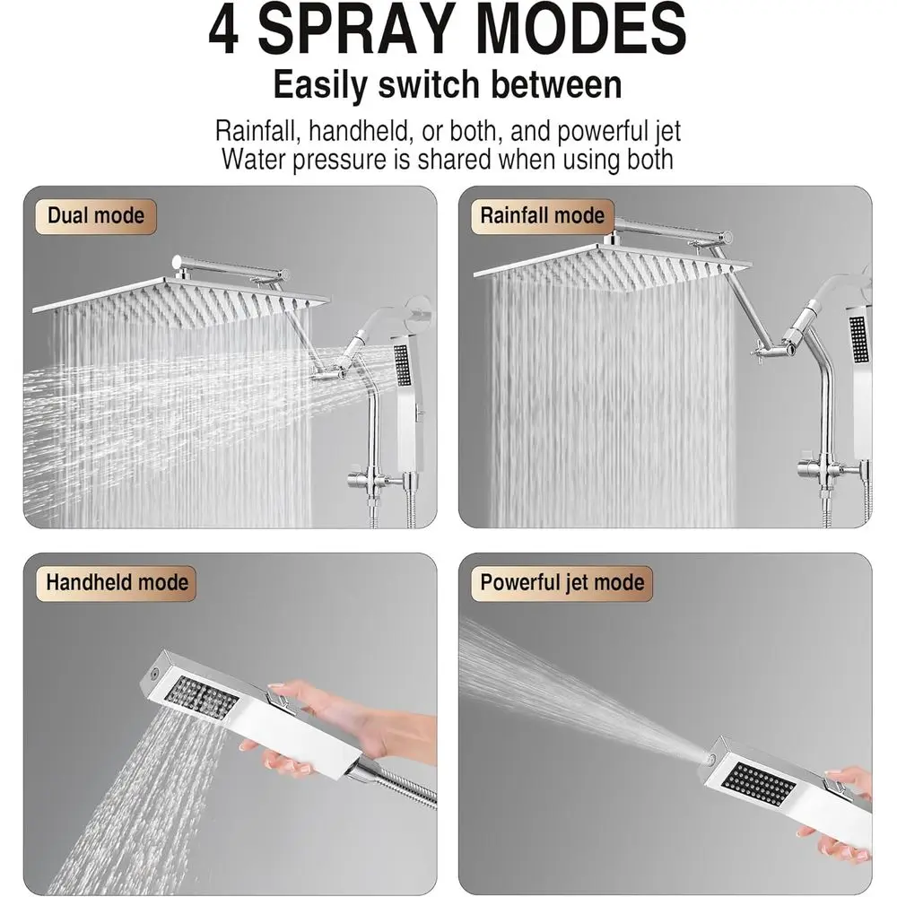 12-chroom douchesysteem met regen- en handbediende, krachtige wasmodus, 16 uitschuifbare armen