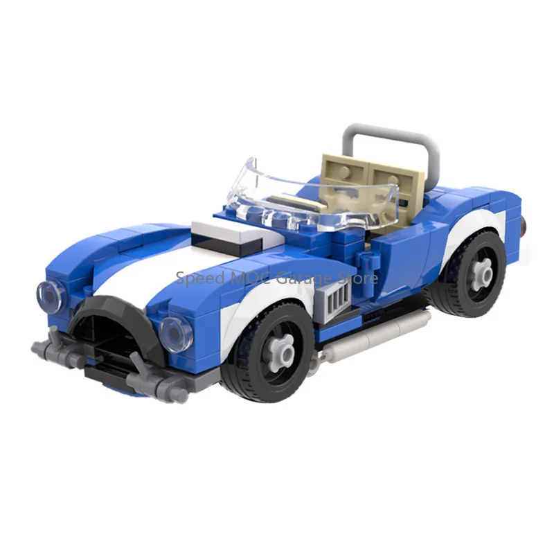 Iconic Blue & White Classic Roadster Replica Building Blocks MOC Set, Retro Open-Top Sports Car Model, DIY Toy
