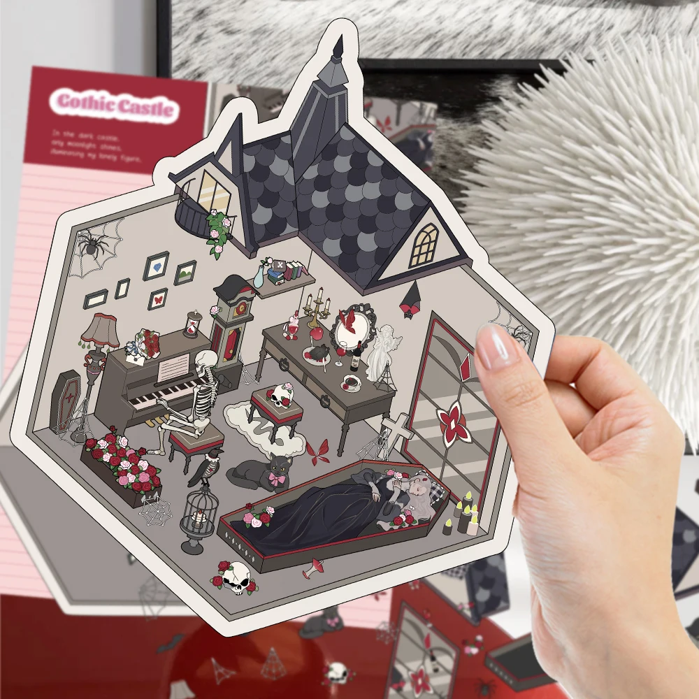 1 مجموعة الكرتون القوطية القلعة المشهد مصغرة ملصق ثلاثية الأبعاد الضغط المملكة المظلمة مجموعة DIY المشهد القوطية الزفاف خلفية ديكور #1