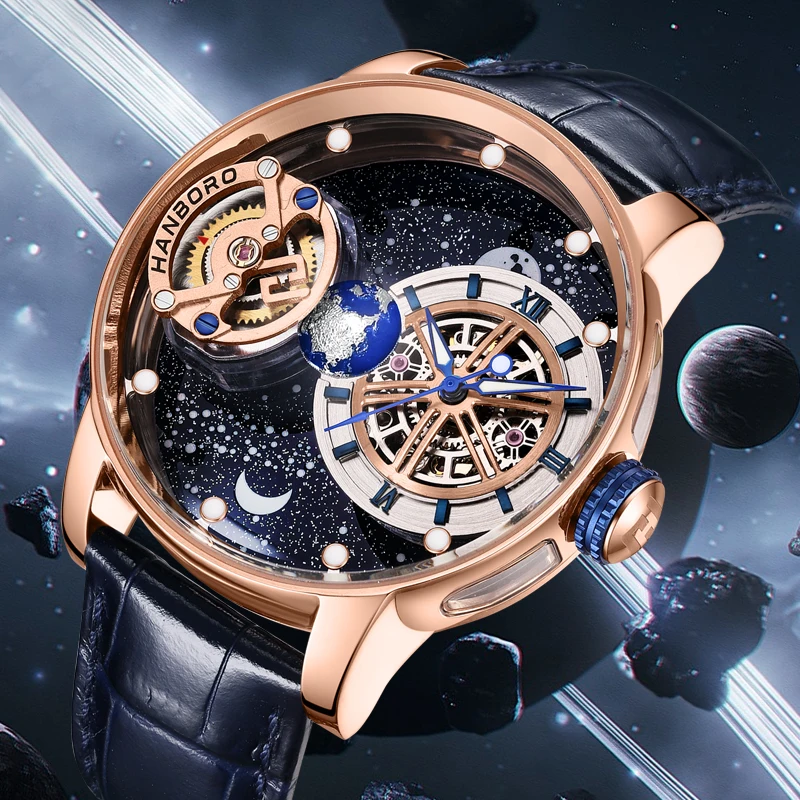 HANBORO Men's Hollow out Fully Automatic Mechanical Watch