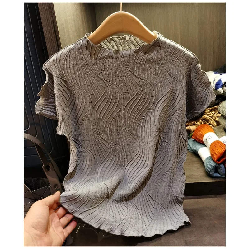 

Miyake плиссированные топы, новая летняя женская футболка с короткими рукавами, простая свободная дышащая темпераментная тонкая одежда, повседневная одежда для поездок на работу