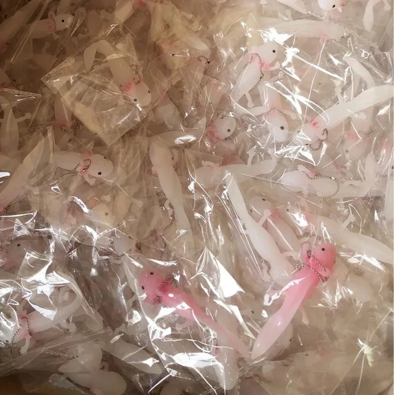 Axolotl المفاتيح Kawaii نيوت السمندر الطفل الأسماك العجن لعبة الضغط الضغط حقيبة الهاتف المحمول مفتاح سلسلة قلادة