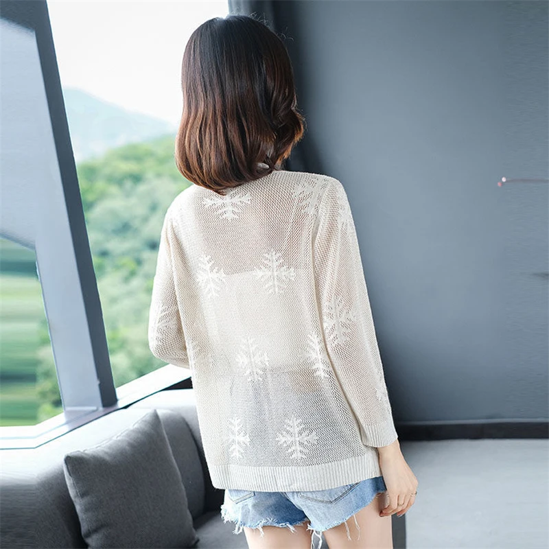 New Knit Sunscreen Shirts Summer Long Sleeve Knitwear Cardigan Korean Casual Loose Tops Hook Flower Shawl Air Conditioning Coat