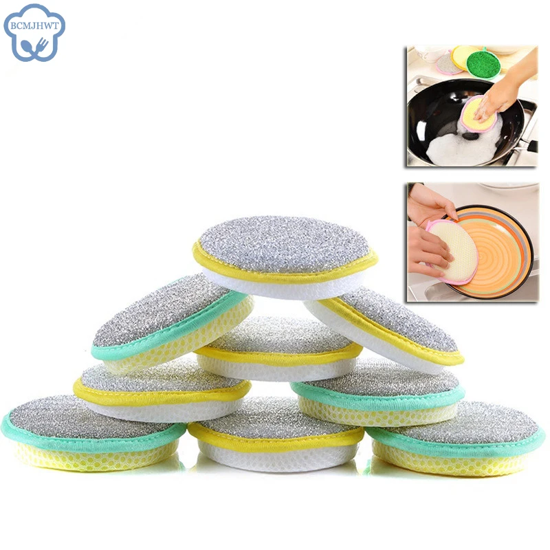 3PCS Double Side Dishwashing Sponge Dish Washing Brush Pan Pot Dish Wash Sponges Household Cleaning Reusable Kitchen Tools