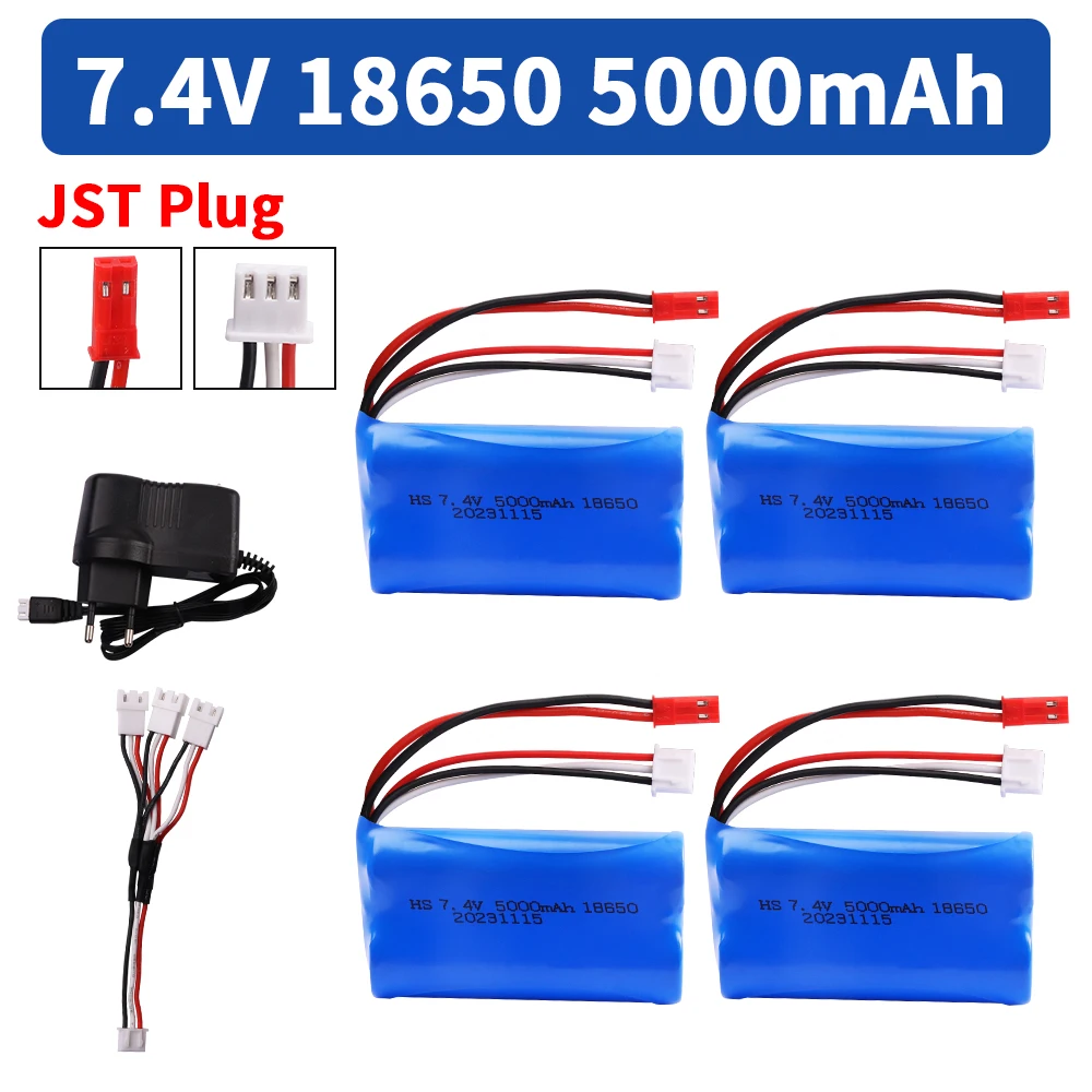 7.4V 5000mAh Lipo batteria e caricabatterie per UD1601 UD1602 SG1603 SG1604 Rc barche serbatoi droni parti 7.4V 2 S 18650 batteria JST plug