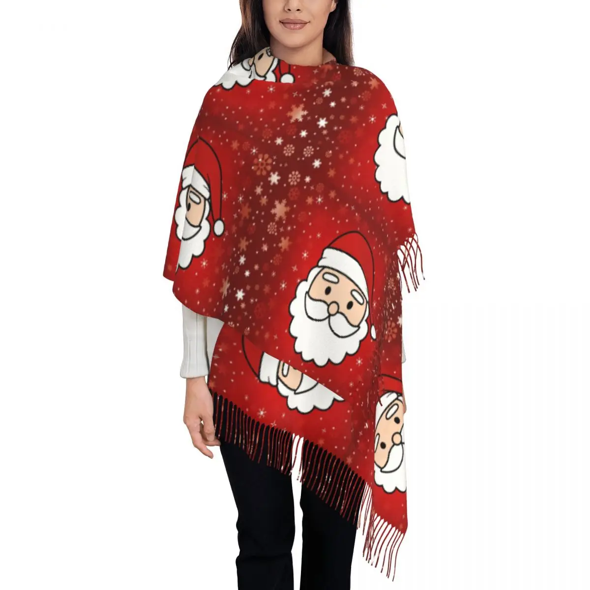 

Christmas Head Scarf Wrap Women Long Winter Fall Warm Tassel Shawl Unisex Scarves