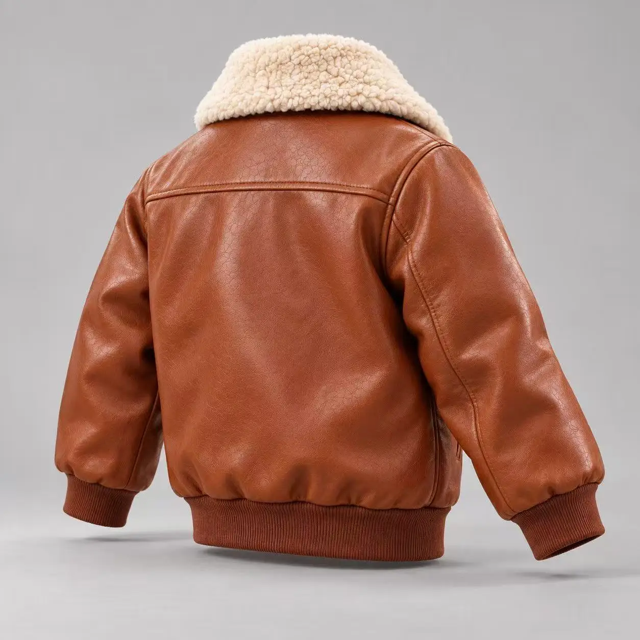 Boys Fashion Fur Collar PU Bomber Jacket, Warm Winter Leather Coat for Big Kids 6-12Y