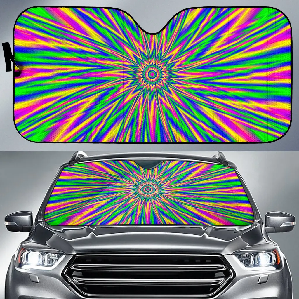 Vibrant Psychedelic Optical Illusion Car Sun Shade