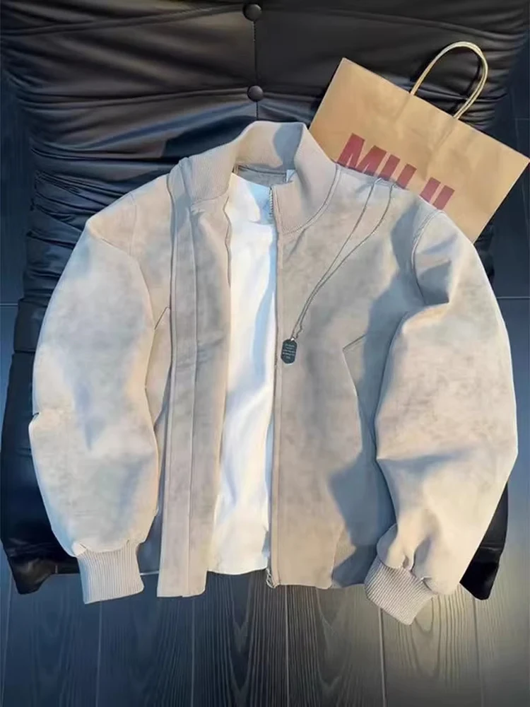 

American Dyed PU Leather Jaet Men's Spring Cleanfit Flight Jaet High-End ort Baseball Sle Zipper Closure Long Sve