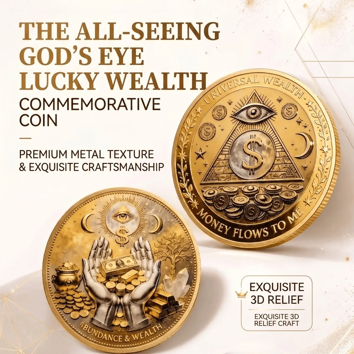 3D Wealth Abundance Coin, All-Seeing Eye Coin, Fortune Charm, Protection Symbol, Drives Away Negative Energy Pocket Gift